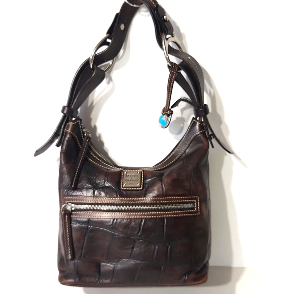 VTG Dooney & Bourke Leather Croc Embossed Espresso Brown Shoulder Bag J7574008 - Picture 2 of 16
